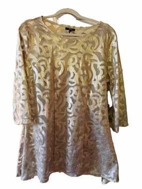 Tesoro Moda champagne faux leather appliqué and net modern asymmetrical dress L.